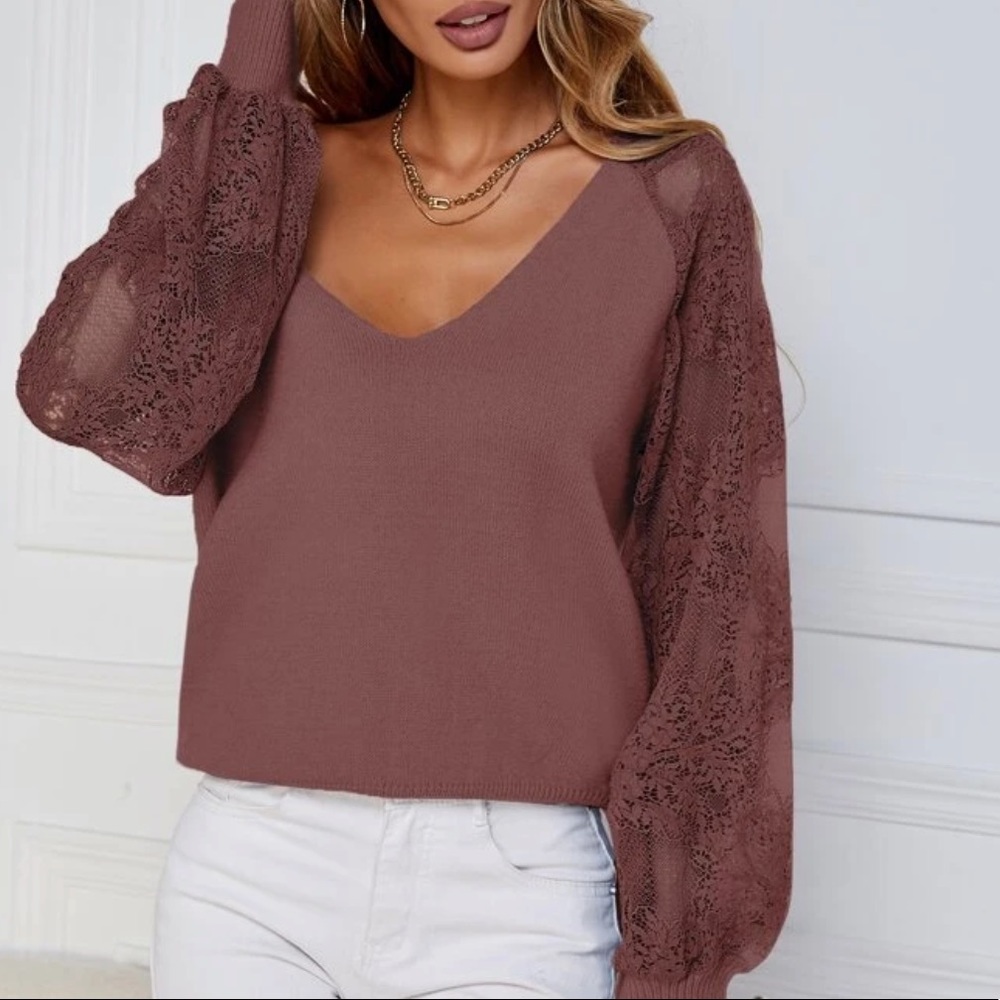 Boho lace raglan sleeve sweater light gray - Picture 8 of 15